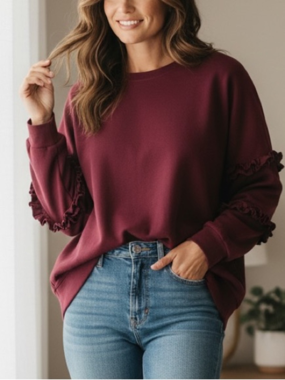 Relativity Ruffle Sleeves Top Burgundy Size 2X